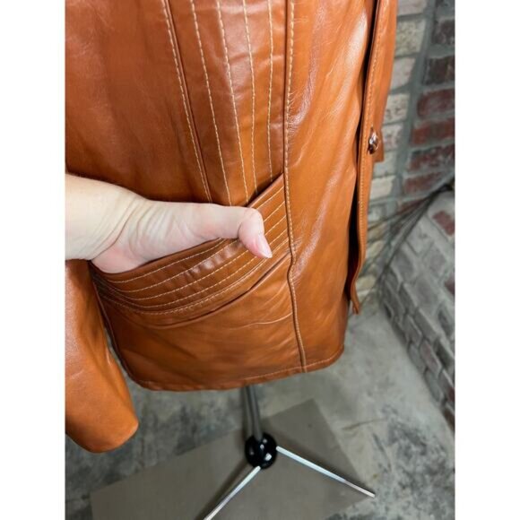 Leather Jacket sherpa lining carmel groovy 1970s - Picture 5 of 12